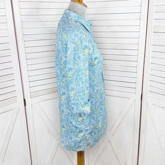 Real Clothes Saks Fifth Ave Paisley Button Up Shirt Green Blue 4 - Picture 3 of 11